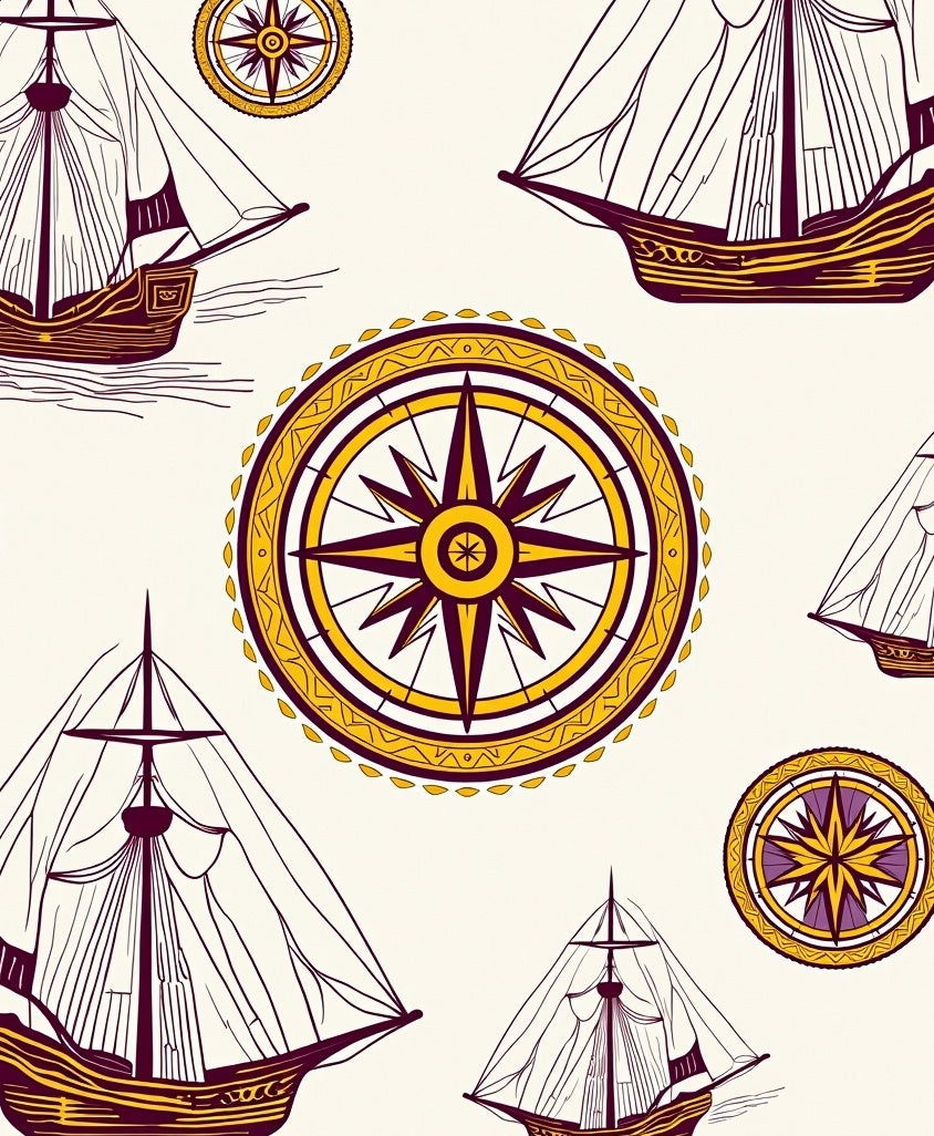 Nautical Ships Compass Rose Graphic Rug