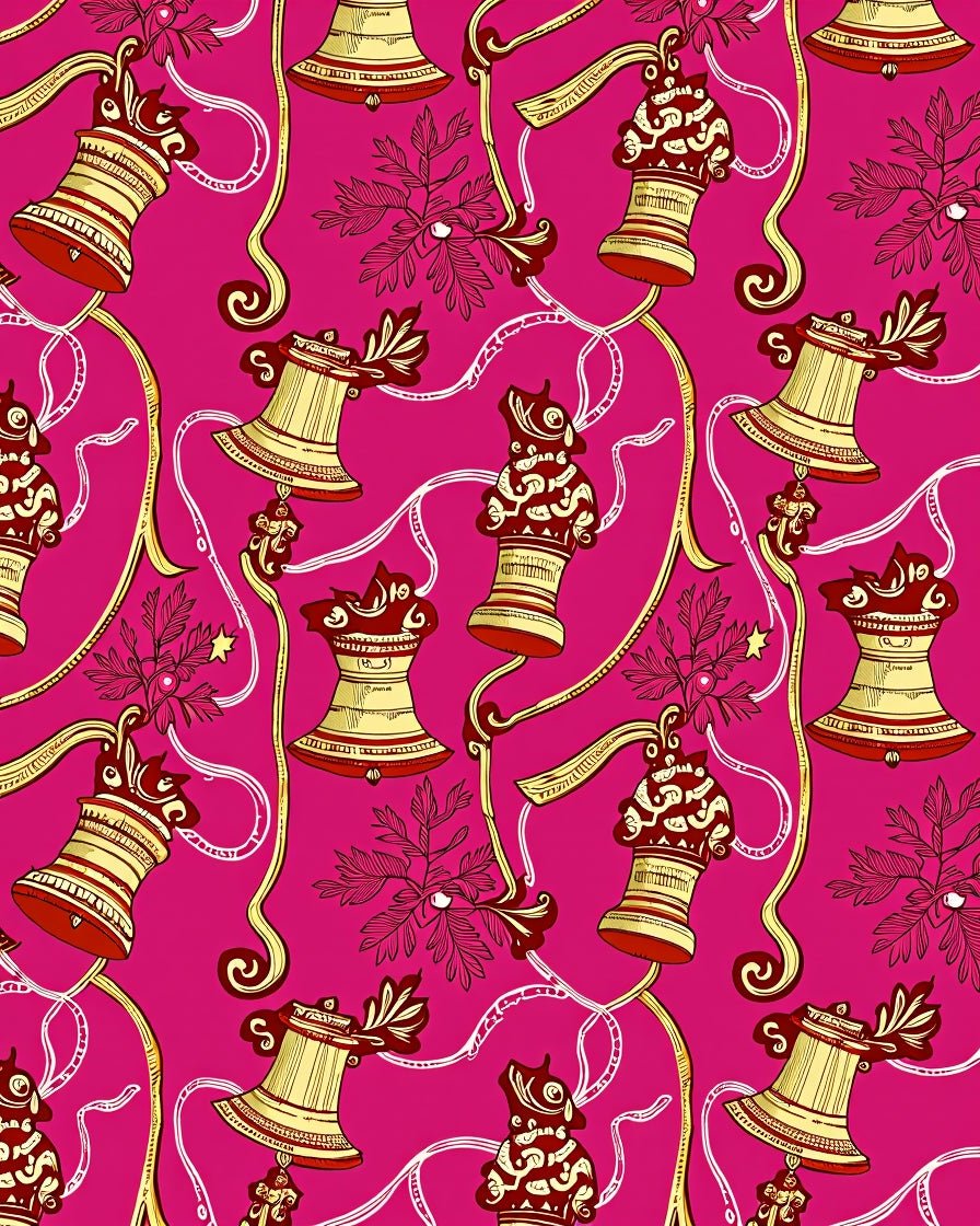 Ornate Red Gold Bell Garland Rug