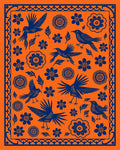 Bold Blue Birds Orange Floral Folk Art Rug
