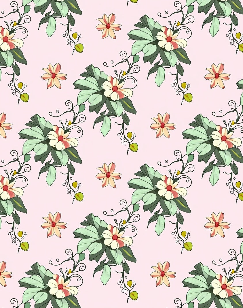 Pale Pink Floral Vine Harmony Rug