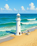 Coastal Lighthouse Seagull Beach Scene Rug