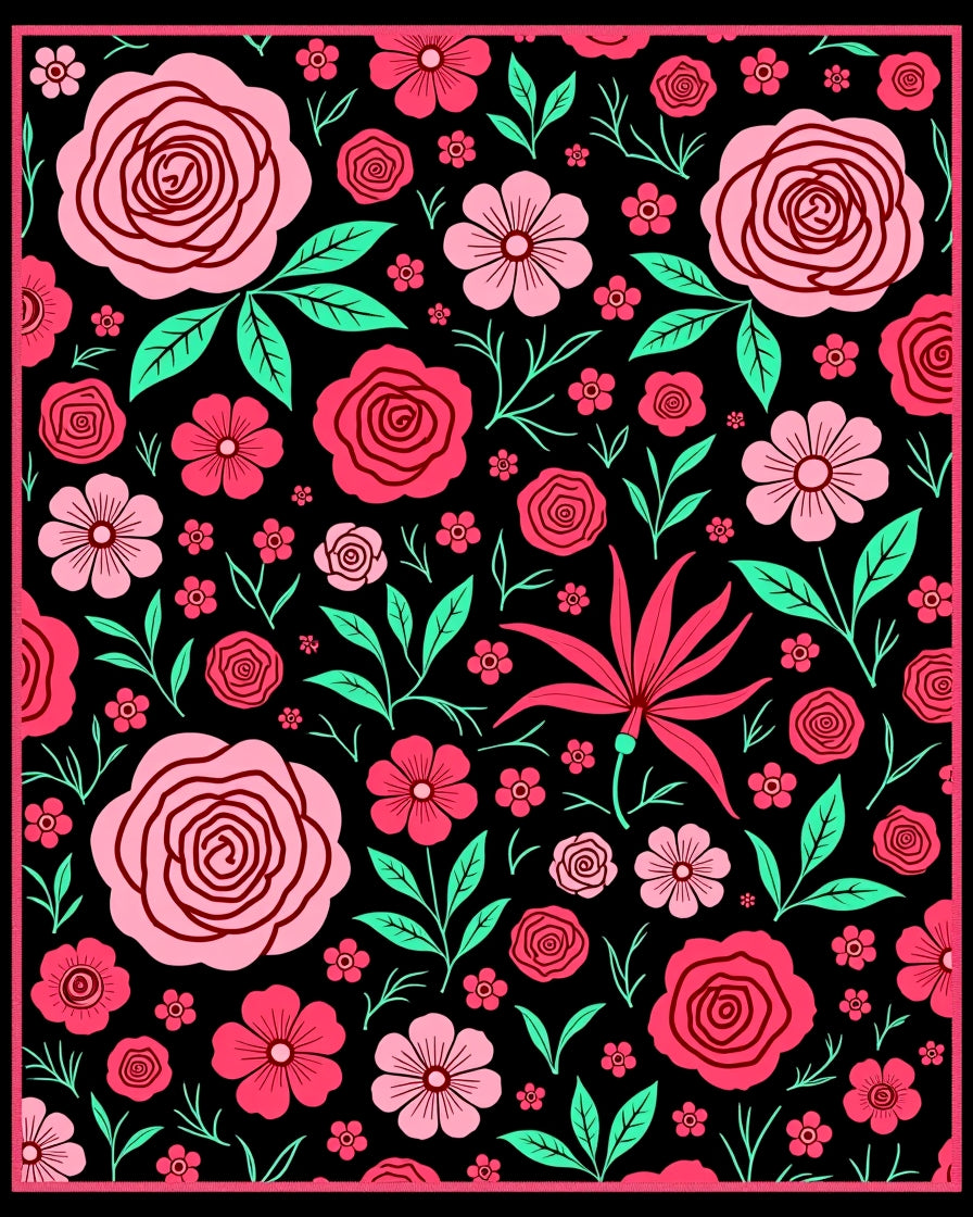Bold Pink Floral Bloom Garden Rug