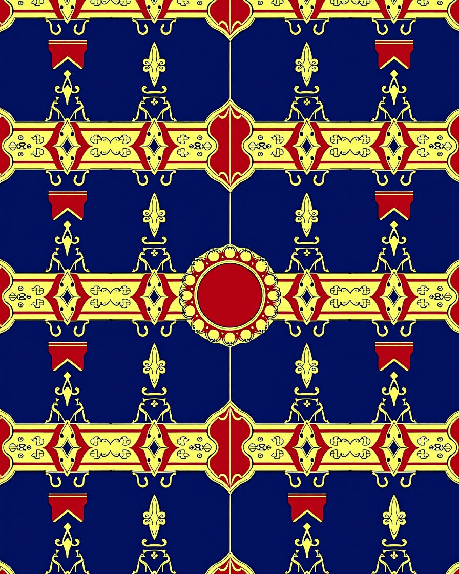 Ornate Crimson Medallion Royal Blue Rug