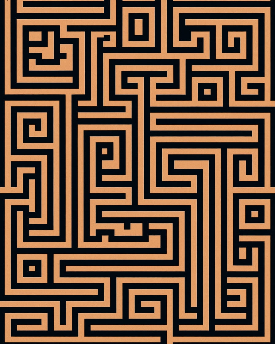 Orange Black Maze Geometry Rug