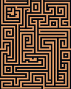 Orange Black Maze Geometry Rug
