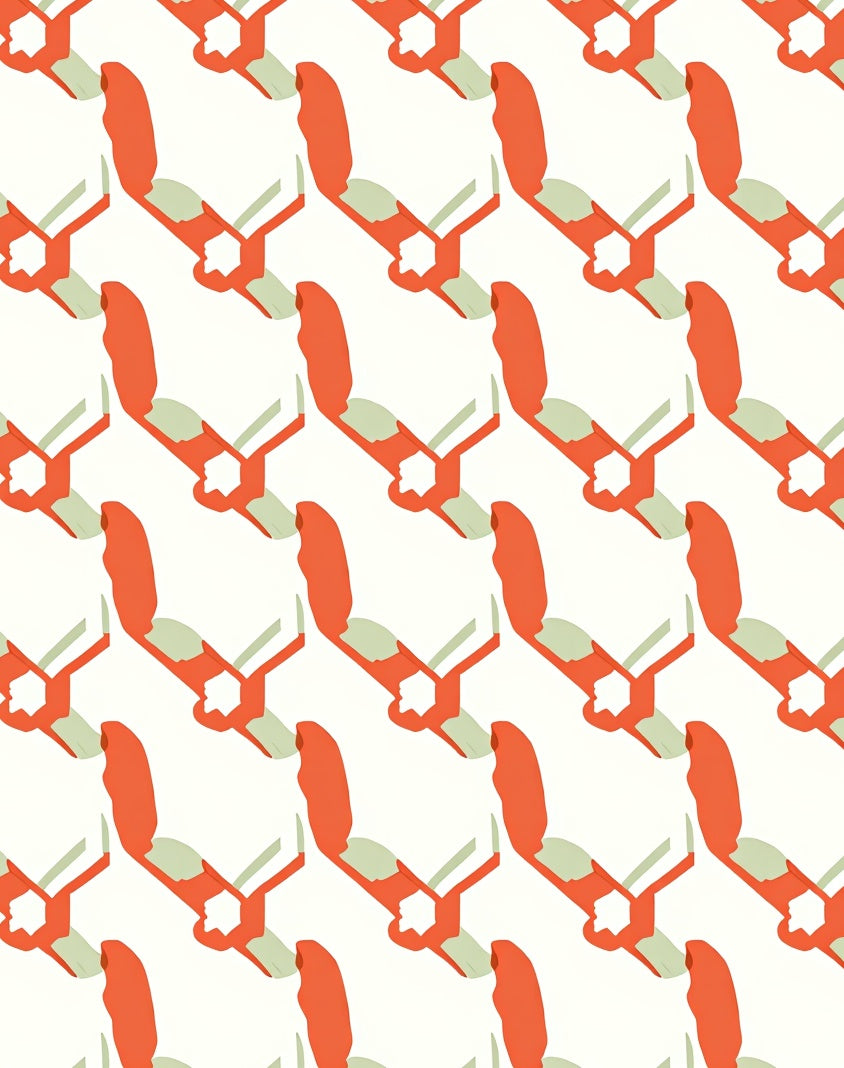 Coral and Sage Abstract Interlocking Shapes Rug
