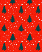 Christmas Trees Snow Red Background Rug