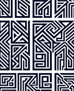 Navy White Geometric Maze Rug