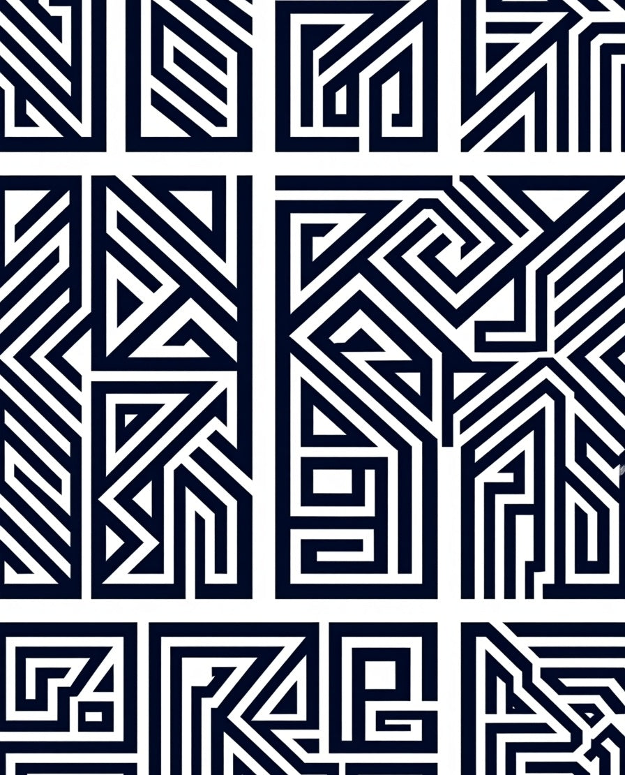 Navy White Geometric Maze Rug
