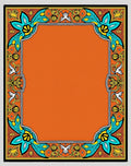 Orange Teal Floral Crest Frame Rug