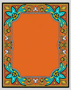 Orange Teal Floral Crest Frame Rug