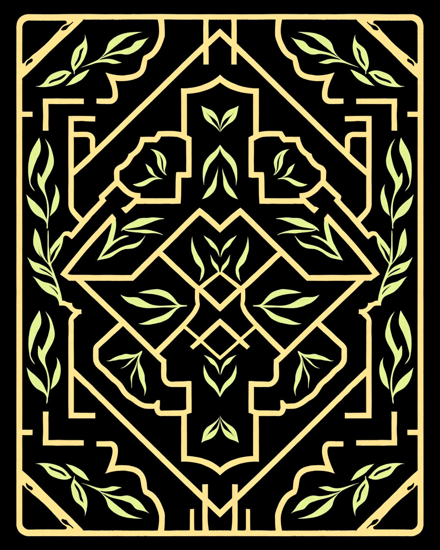 Pale Green Leaf Geometric Symmetry Rug
