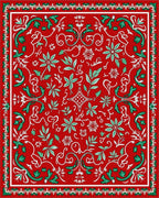 Crimson Green Leafy Floral Garland Rug
