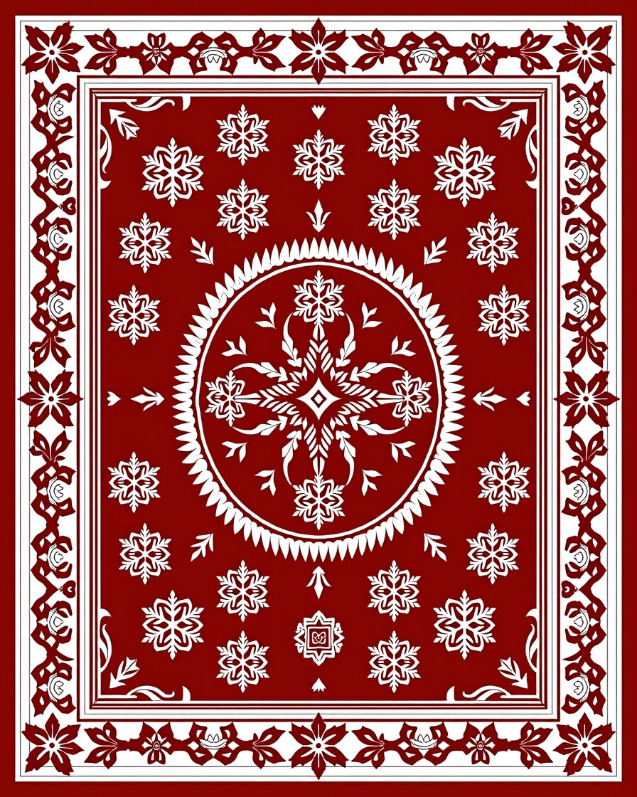 Crimson White Floral Medallion Border Rug