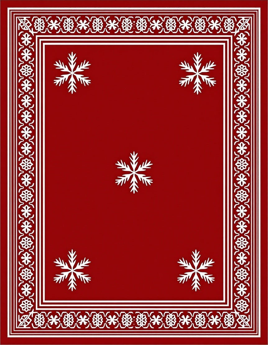 Red White Snowflake Border Rug