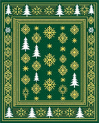 Green Yellow Snowflake Pine Tree Border Rug