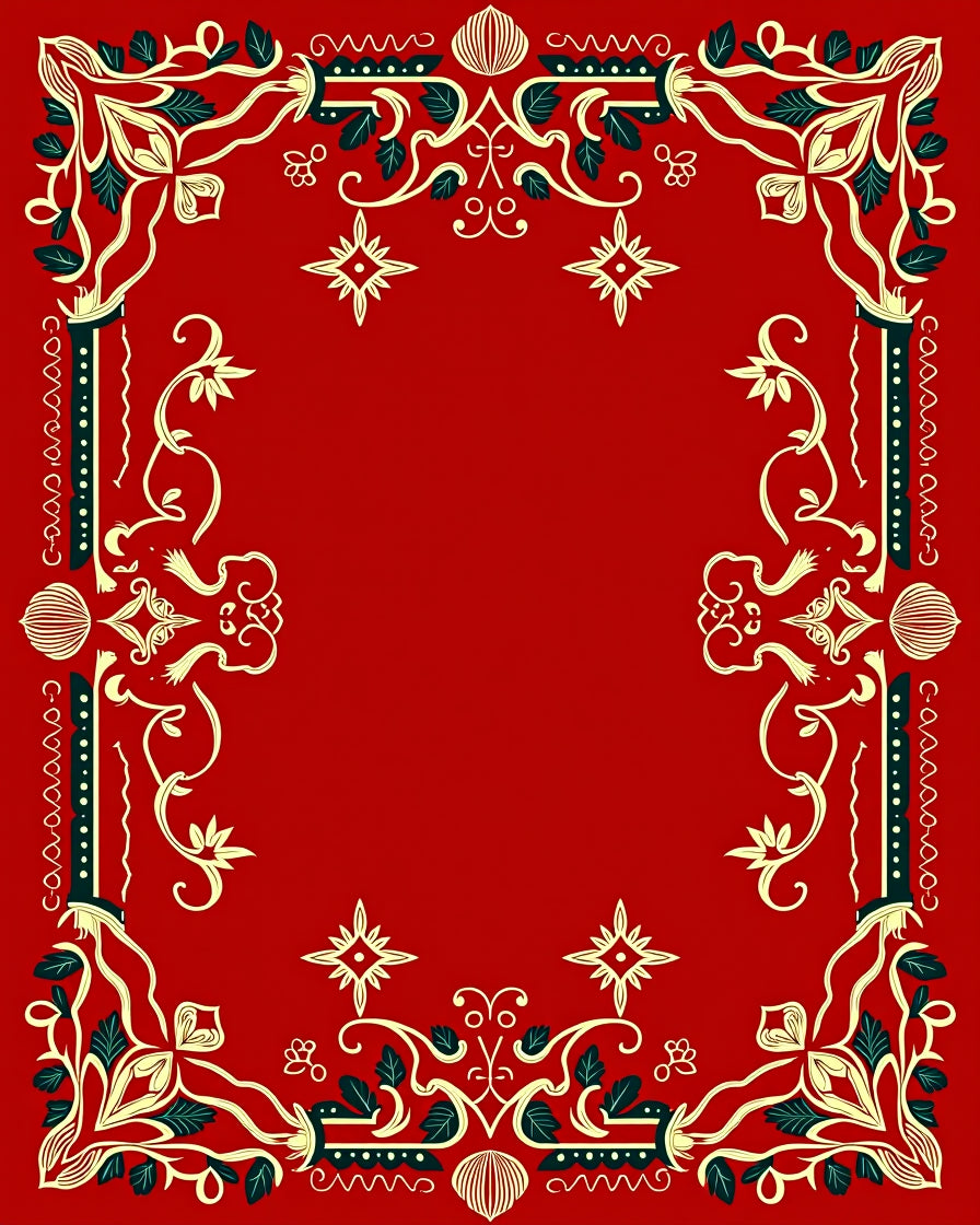 Crimson Floral Border With Emerald Accents Rug