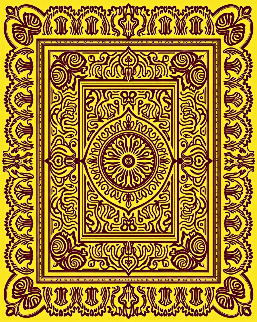 Ornate Gold Maroon Medallion Border Rug
