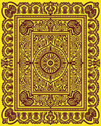 Ornate Gold Maroon Medallion Border Rug