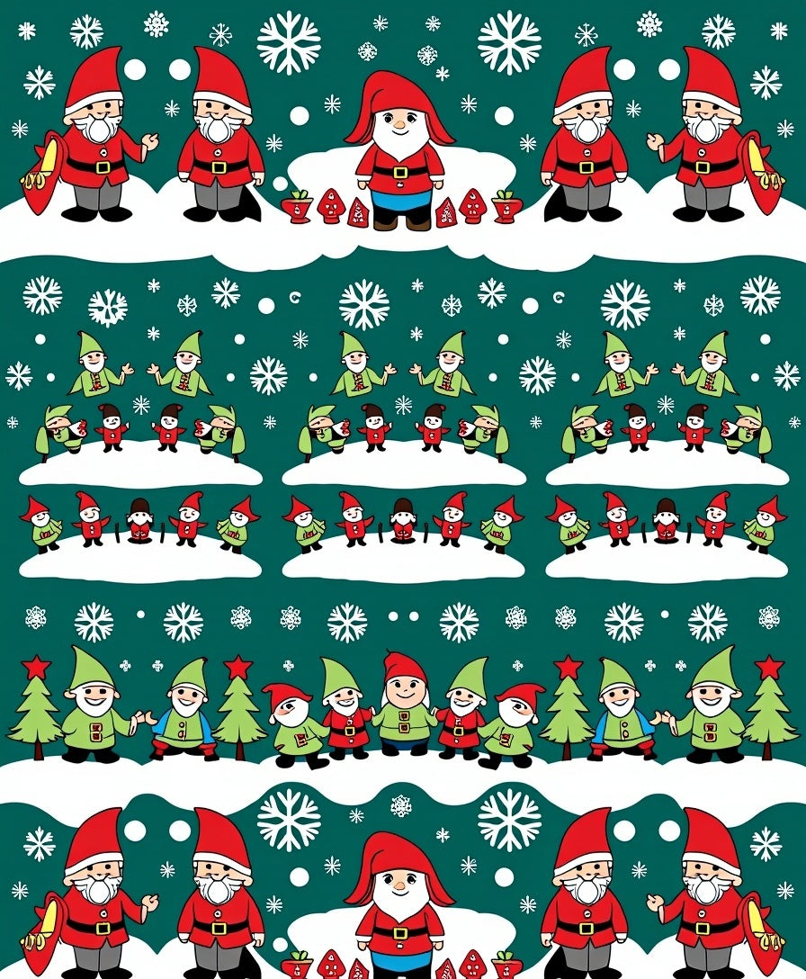 Whimsical Gnomes Christmas Snowflakes Holiday Rug