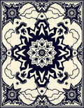 Dark Blue Starburst Mandala Cream Rug