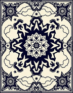 Dark Blue Starburst Mandala Cream Rug