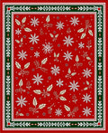 Red White Gold Snowflake Holly Border Rug