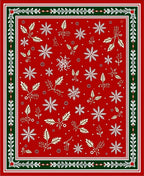 Red White Gold Snowflake Holly Border Rug