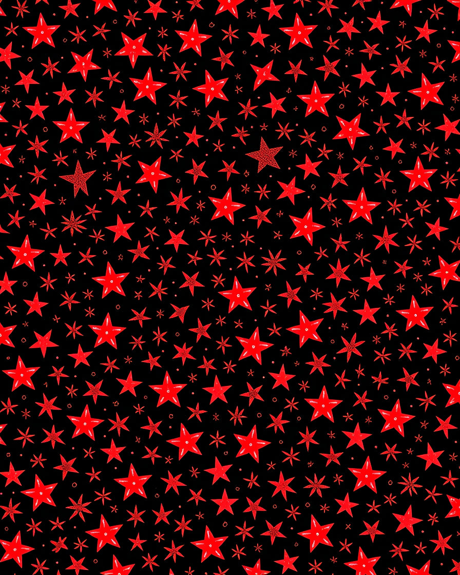 Red Star Scattered Black Background Rug