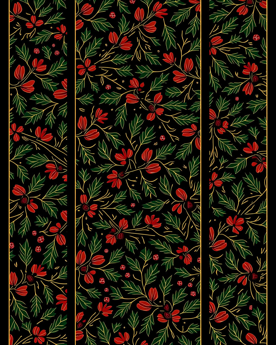 Crimson Floral Vine on Black Background Rug