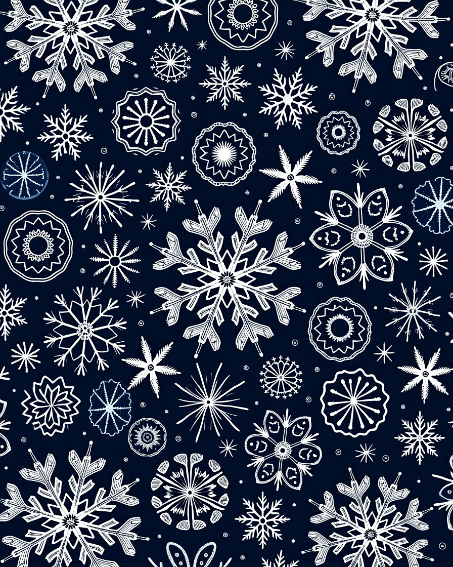 White Snowflake Scatter Navy Background Rug