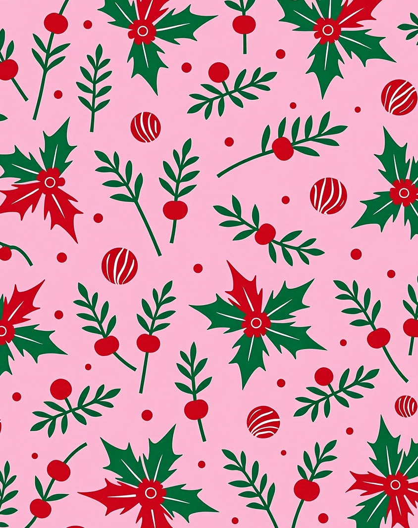 Pink Christmas Holly Berry Garland Rug