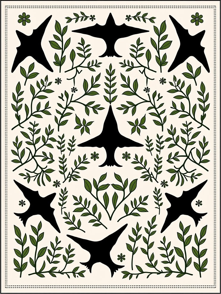 Black Bird Garden Foliage Cream Rug