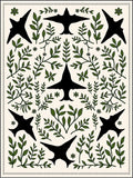 Black Bird Garden Foliage Cream Rug