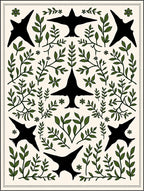 Black Bird Garden Foliage Cream Rug