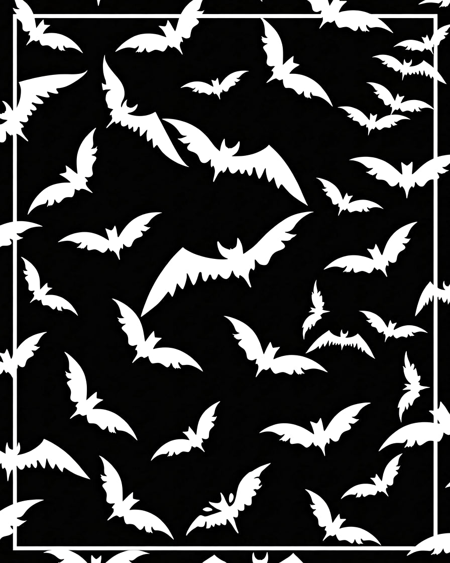 White Bats Scattered Black Night Rug