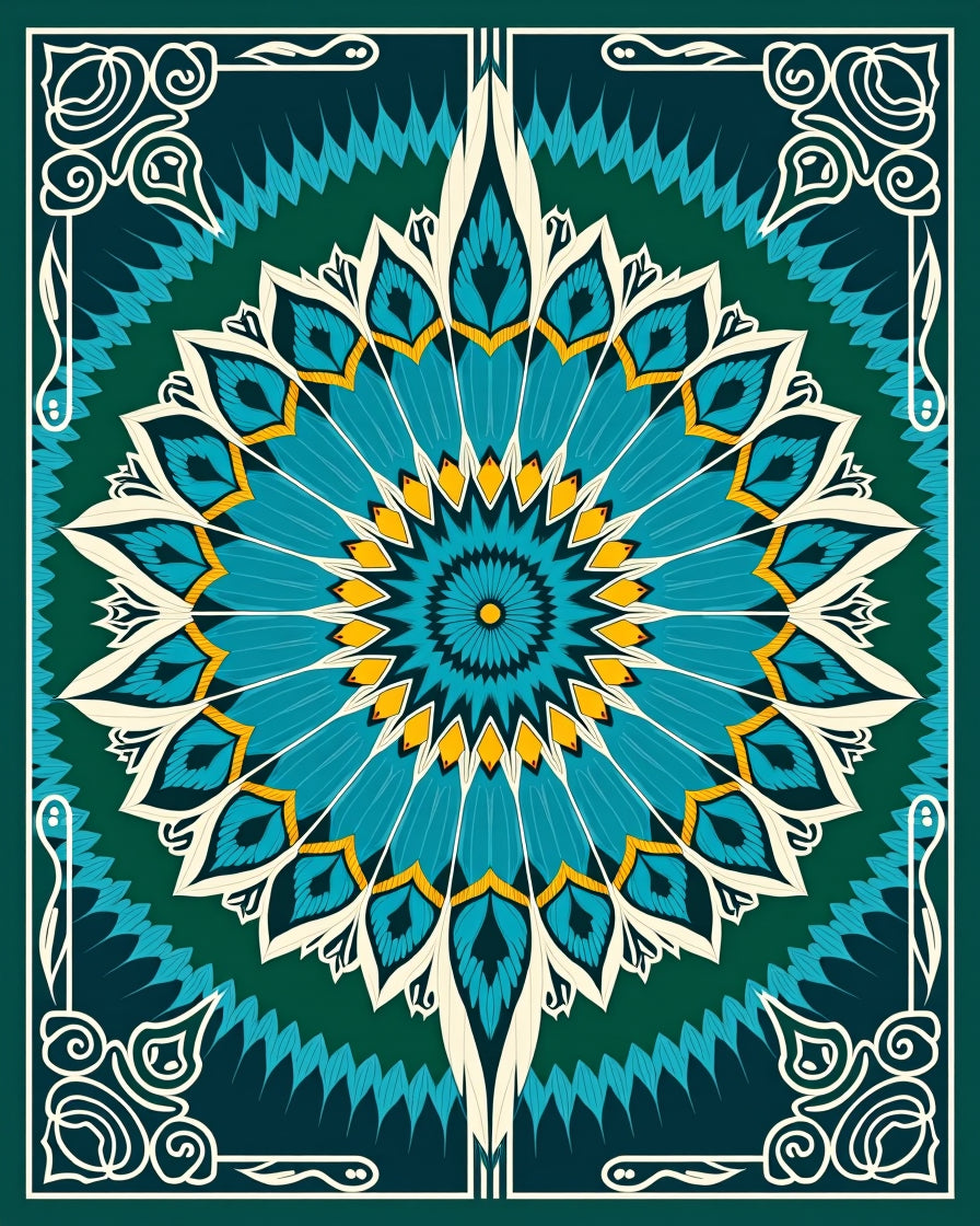 Teal And Yellow Floral Mandala Rug