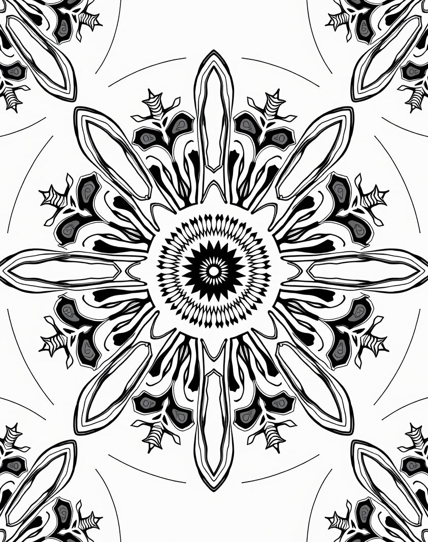 Black White Geometric Starburst Medallion Rug