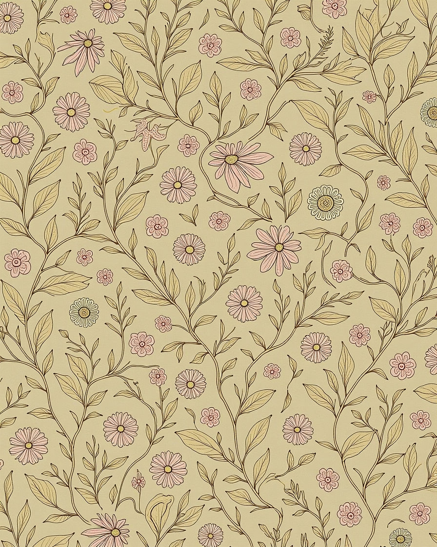 Pastel Pink Floral Vine Background Rug