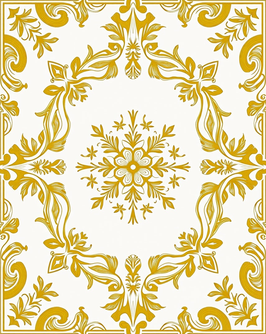 Golden Swirl Floral Medallion Rug