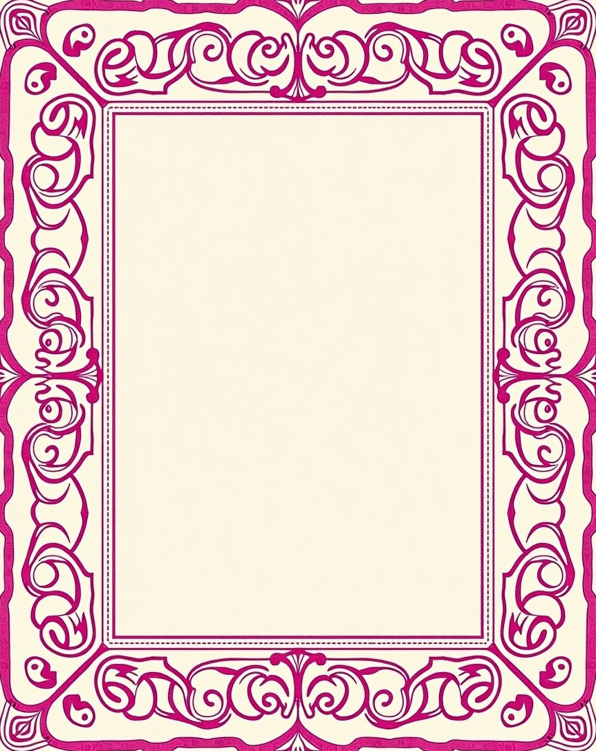 Hot Pink Ornate Scrollwork Frame Rug