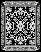 Classic Black White Floral Garden Rug