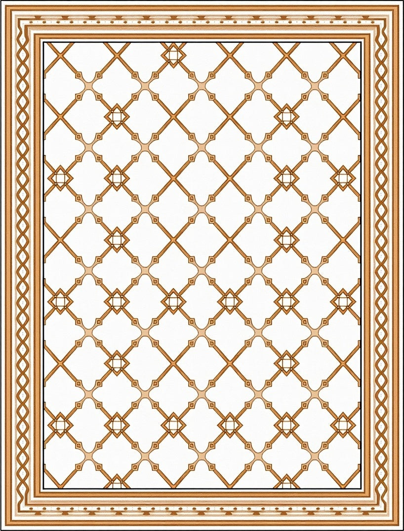 Tan Lattice Geometric Border Rug