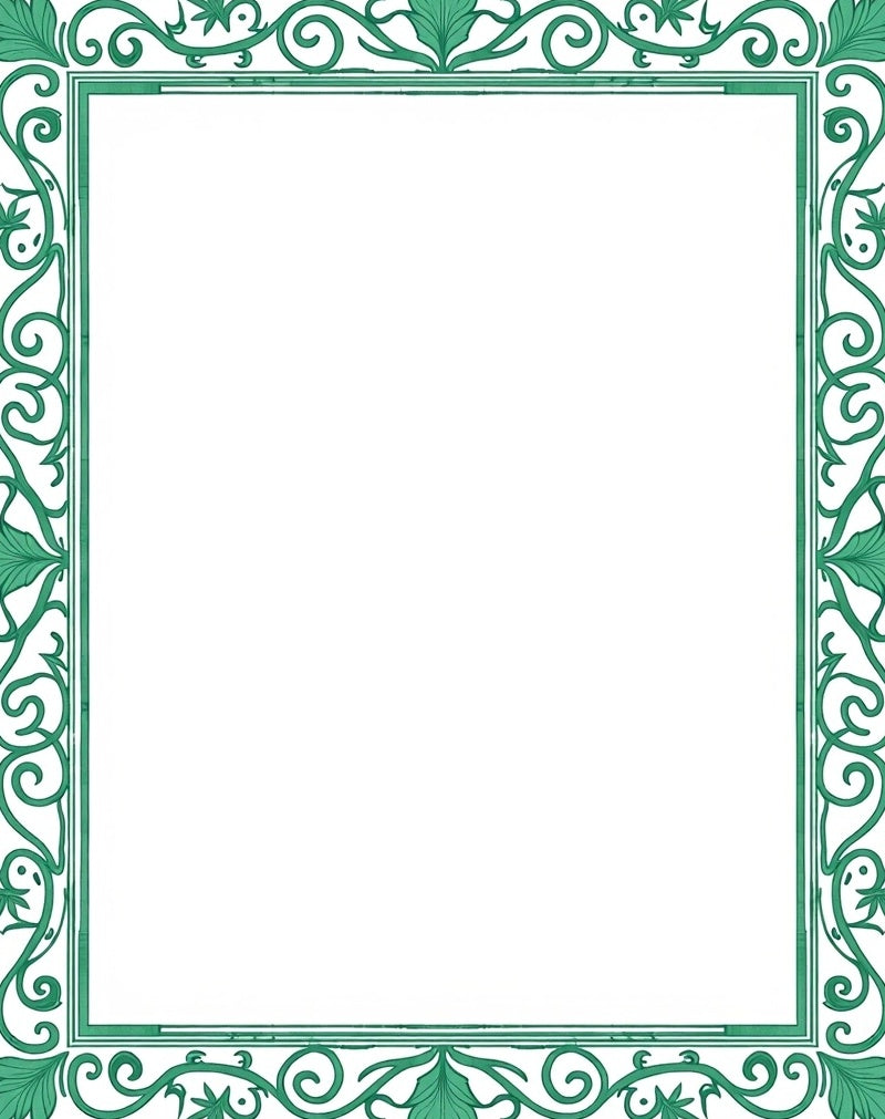 Emerald Green Floral Scroll Border Rug