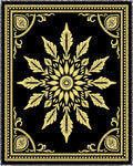 Golden Floral Medallion Black Rug
