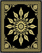 Golden Floral Medallion Black Rug