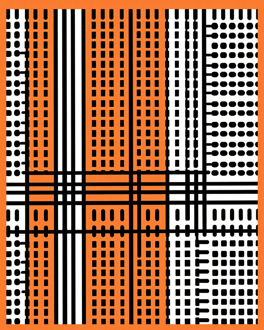 Orange Black White Plaid Grid Rug