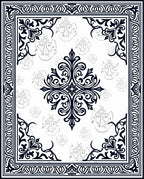 Black White Ornate Portrait Scroll Rug