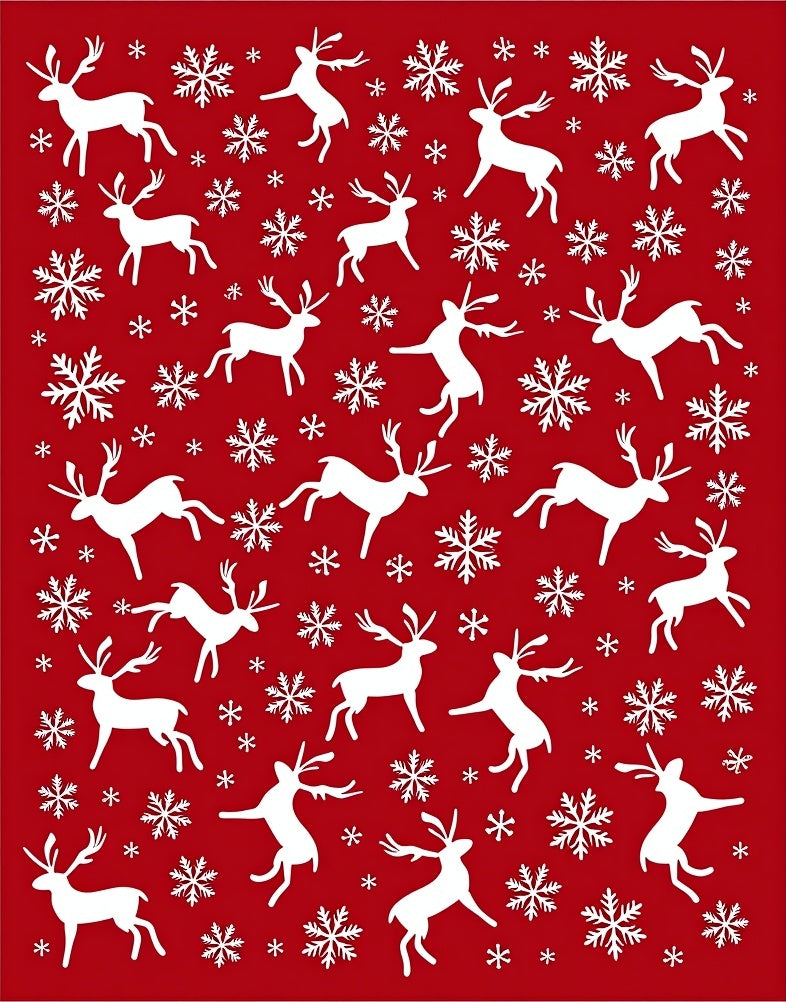 Bold Red White Reindeer Snowflakes Rug