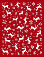 Bold Red White Reindeer Snowflakes Rug